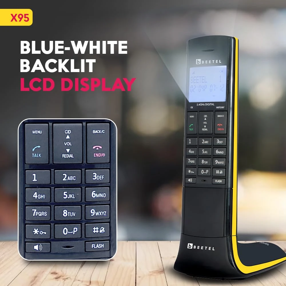 Beetel Wireless Telephone Set X95 (Black/Yellow) view 3